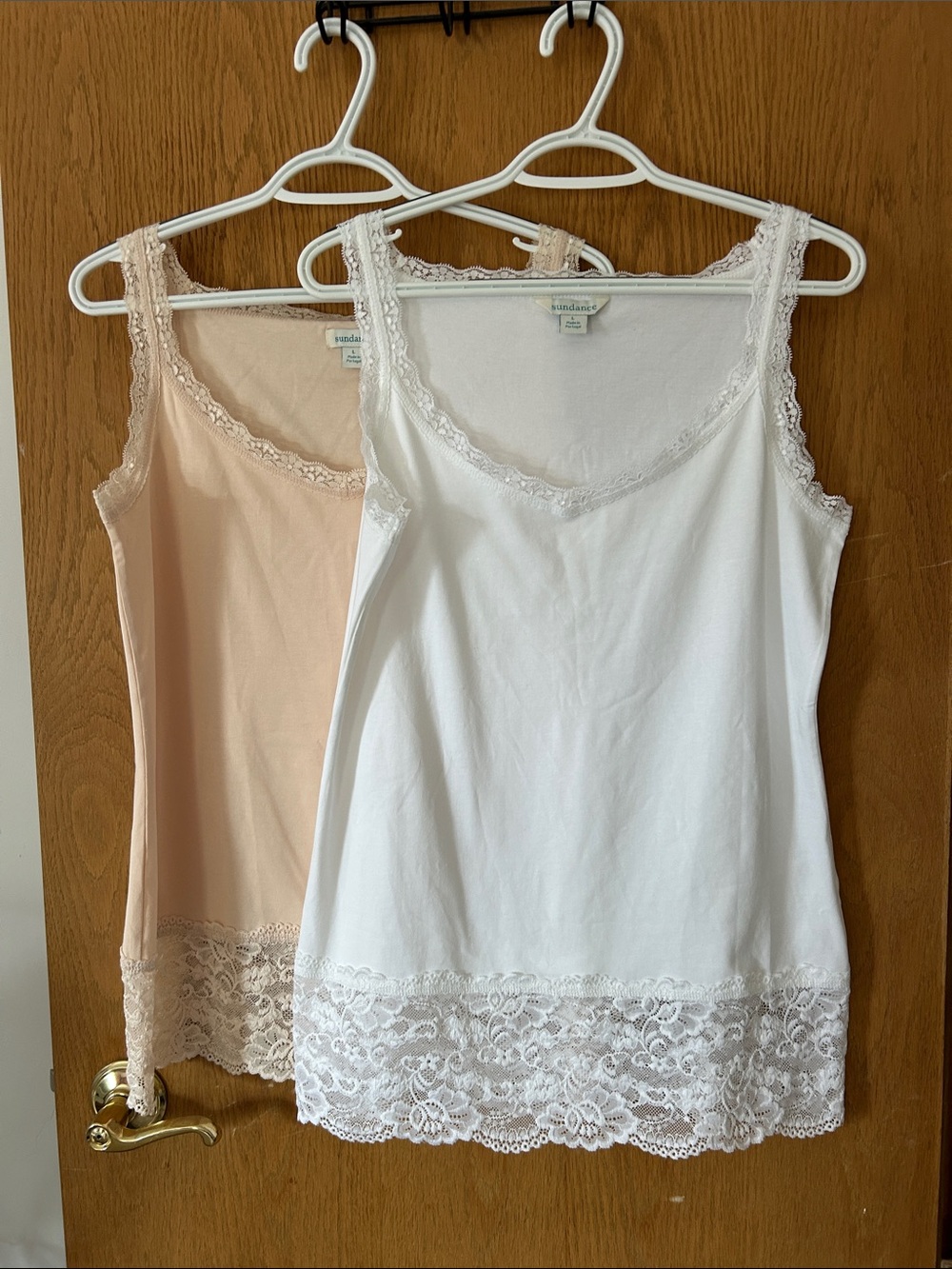 Sundance Lace-Trim Chemise Tanks in White and Soft Beige